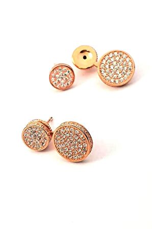 Pırlanta ışıltısında zirkon taşlı gümüş rose earcuff cift küpe