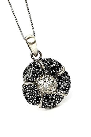 Oniks zirkon taş detaylı gümüş kolye