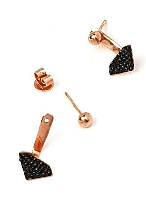 Siyah oniks taşlı gümüş cift minimal earcuff küpe 