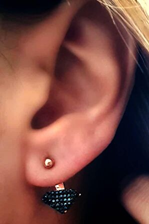 Siyah oniks taşlı gümüş cift minimal earcuff küpe 