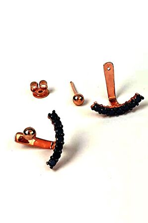 Siyah oniks taşlı gümüş rose earcuff cift küpe