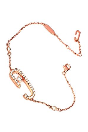 Taşı hareketli italyan tasarımı gümüş rose bileklik