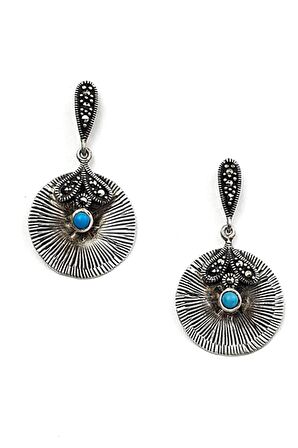 Turkuaz taşlı markazit taş detaylı gümüş küpe