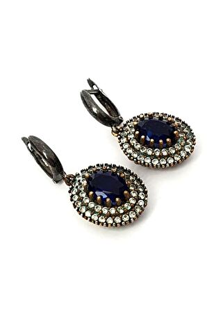 Lacivert zirkon taşlı gümüş otantik küpe