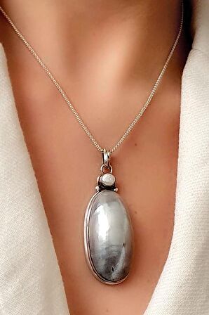 Dogal inci gümüş tasarım kolye 