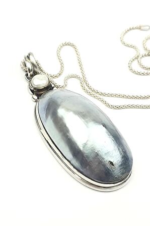 Dogal inci gümüş tasarım kolye 