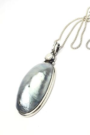 Dogal inci gümüş tasarım kolye 