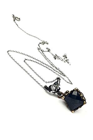 Oniks taşlı gümüş otantik kolye 