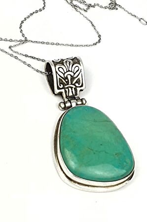 Turkuaz taşlı el işi tasarım gümüş kolye 