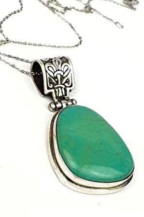 Turkuaz taşlı el işi tasarım gümüş kolye 