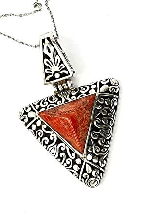 Tasarım el işi mercan gümüş kolye 