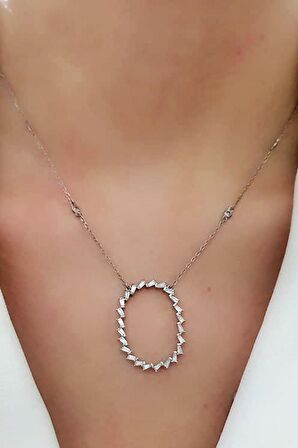 Baget taşlı zinciri zirkon taş detaylı gümüş kolye