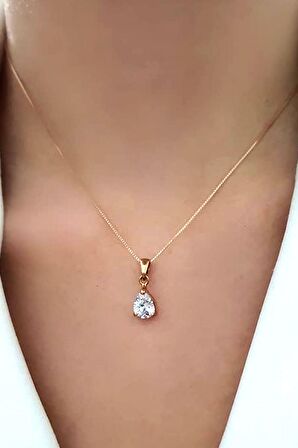 Pırlanta ışıltısında zirkon taşlı gümüş rose kolye