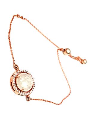 Kristal kuvars taşlı ayarlanabilir asansörlü gümüş rose bileklik