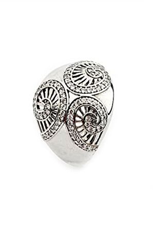 Zirkon taş detaylı bombeli gümüş yüzük