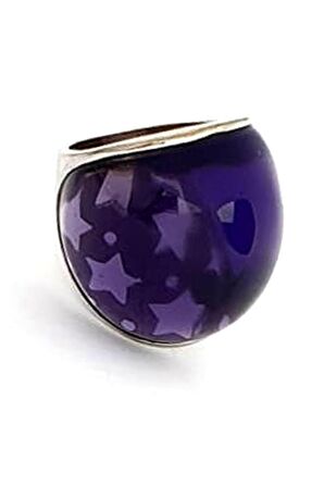 İtalyan tasarımı ici yıldız detaylı gümüş Ametist yüzük
