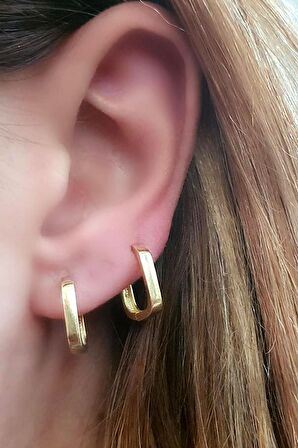 Gümüş üzerine altın kaplama kare halka küpe 1.4 cm çap