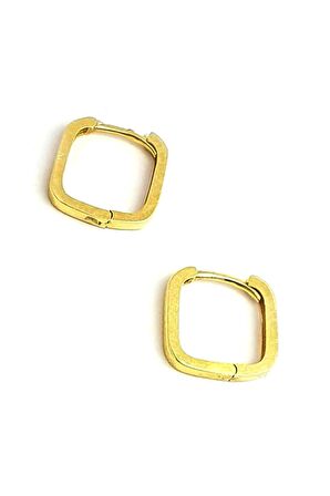 Gümüş üzerine altın kaplama kare halka küpe 1.4 cm çap