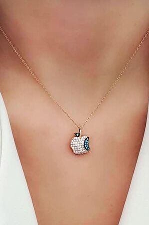 Turkuaz ve zirkon taş detaylı gümüş rose elma kolye