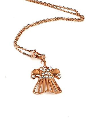 Kız çocuk elbisesi gümüş rose tasarım kolye 