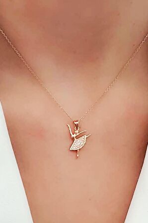 Zirkon taşlı gümüş rose balerin kolye