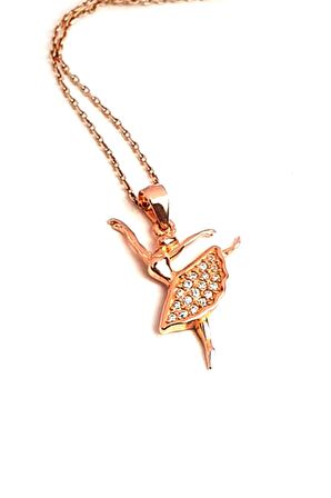 Zirkon taşlı gümüş rose balerin kolye