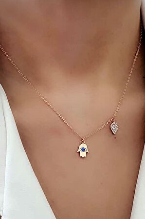 Fatmanin eli figürlü İtalyan tasarimi gümüş rose trend kolye