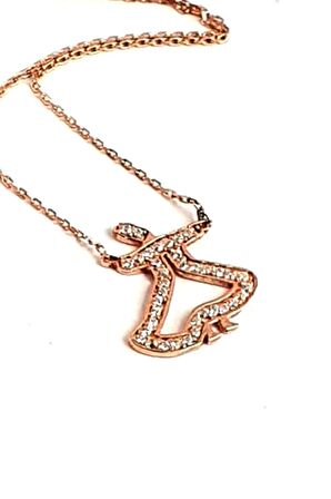 Zirkon taş detaylı gümüş rose Semazen figürlü kolye