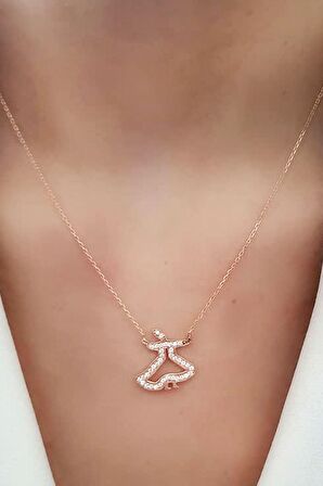 Zirkon taş detaylı gümüş rose Semazen figürlü kolye