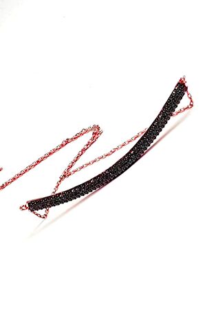 Kahverengi granat taşlı gümüş rose yay kolye 