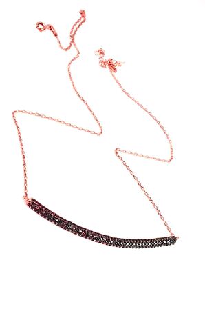 Kahverengi granat taşlı gümüş rose yay kolye 