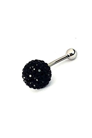 Siyah swarovski taşlı 316L anti alerjik cerrahi celik göbek piercing 
