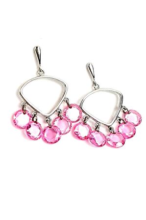 İtalyan tasarımı gümüş pembe zirkon taşlı trend küpe