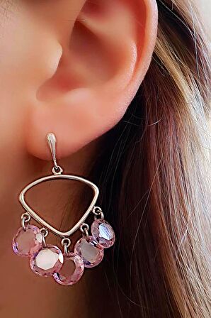 İtalyan tasarımı gümüş pembe zirkon taşlı trend küpe