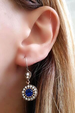 Lacivert zirkon taşlı gümüş otantik küpe