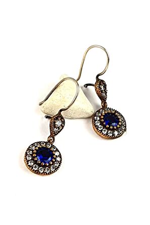 Lacivert zirkon taşlı gümüş otantik küpe