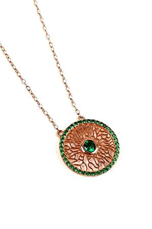 Yeşil zirkon taşlı gümüş rose kolye 