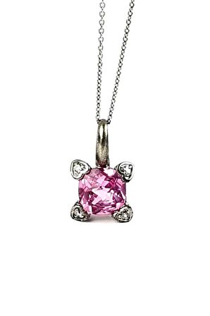 Pembe zirkon taşlı gümüş kare tek taş kolye