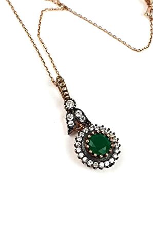 Yeşil Kök zümrüt taşlı rose otantik kolye