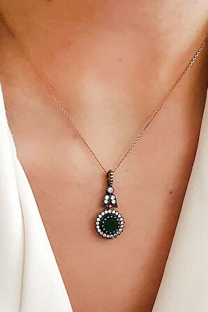 Yeşil Kök zümrüt taşlı rose otantik kolye