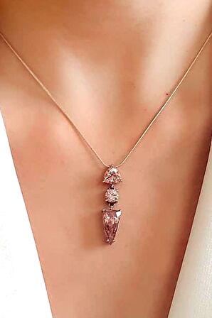 Pembe zirkon taşlı gümüş modern kolye