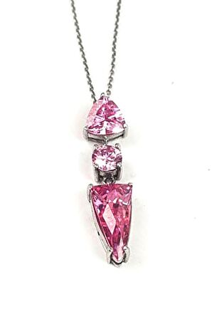 Pembe zirkon taşlı gümüş modern kolye