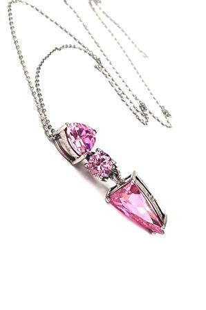 Pembe zirkon taşlı gümüş modern kolye