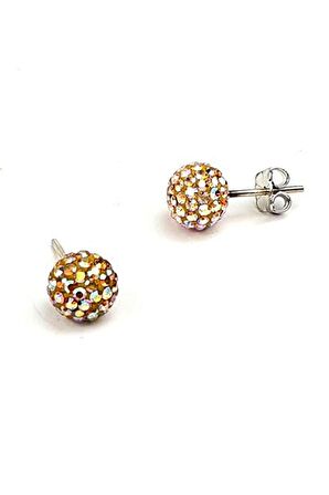 Şampanya rengi swarovski taşlı gümüş top küpe