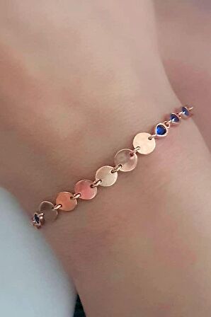 Lacivert zirkon taşlı gümüş rose pullu bileklik 