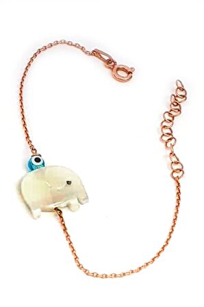 Sedef taşlı Fil figürlü gümüş rose minimal bileklik 