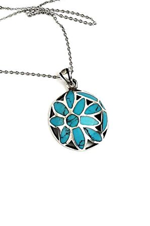 Turkuaz taşlı 925 ayar gümüş modern kolye