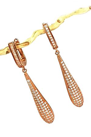 pırlanta ışıltısında zirkon taşlı gümüş rose lüks küpe 