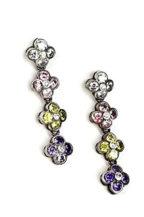 İtalyan tasarımı renkli zirkon taşlı gümüş çiçek küpe