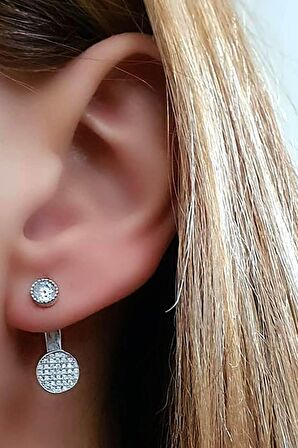Pırlanta ışıltısında zirkon taşlı gümüş earcuff cift küpe 